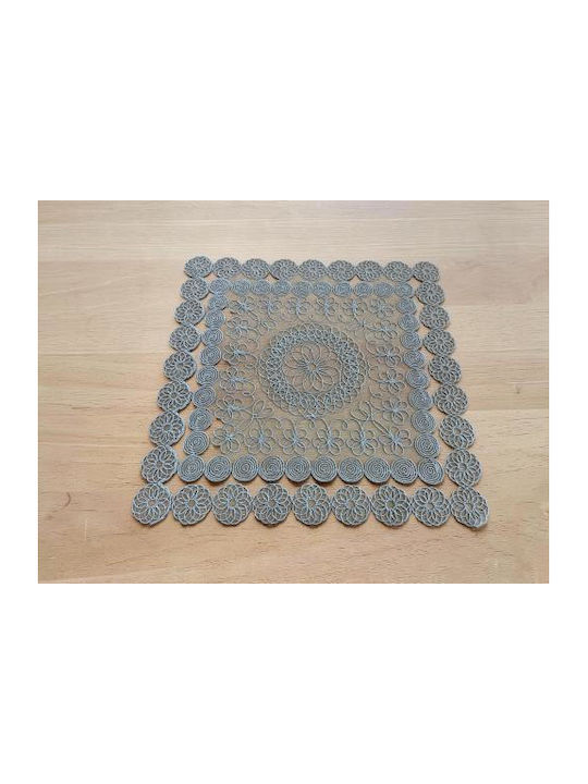Linea Home Checkered Tablecloth with Lace Set 5 Pieces Trevi Gray 120x120cm