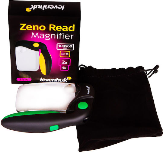 Levenhuk Zeno Read Zr14 Magnifier 2/6x Magnification 100x60/20 Mm Aperture Led Lamp Brightness Adjustment Battery Powered Plastic