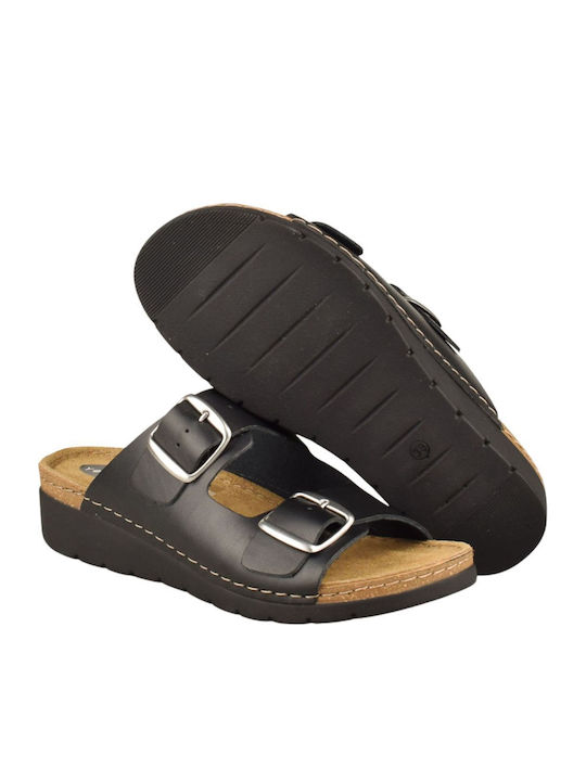 Damen Anatomische Flache Sandalen Schwarz