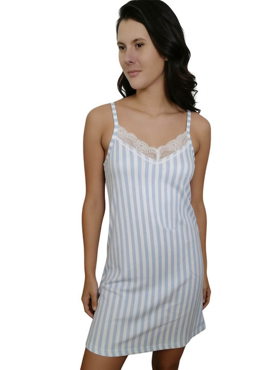 PijaMood Maternity And Breastfeeding Nightgown Light Blue Striped