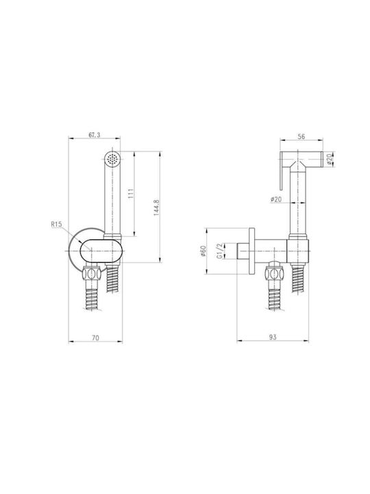 Interflex Επιτοίχια Μπαταρία Μπιντέ Ασημί