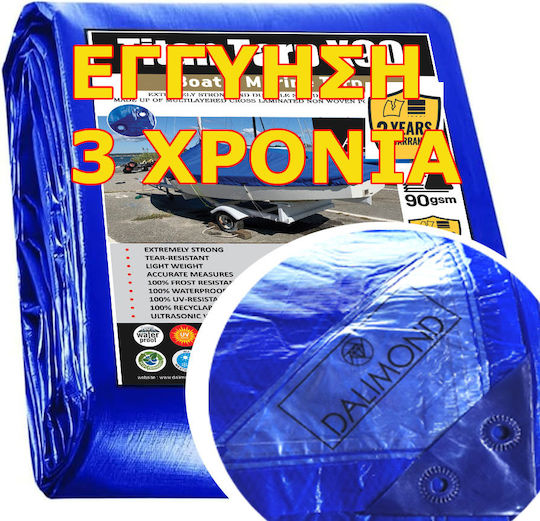 Boat Cover 10x15 150m² 90gr Gsm Dalimond Titan X90 Blue Rings Every 50 Cm