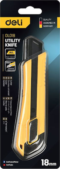Deli Safety Cutting Knife with Plastic Body and 18mm Blade Width Yellow