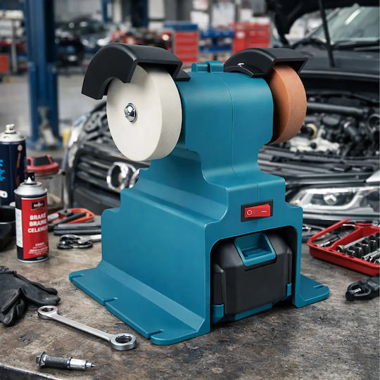 Polizor Dublu De Banc Zola Ascuțire Șlefuire 6000 Rpm 2 Baterii 3000 Mah Discuri Turcoaz 70 Mm