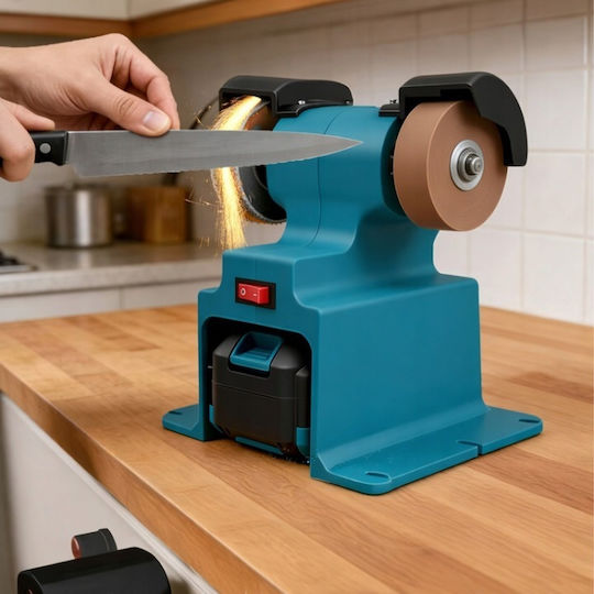 Polizor Dublu De Banc Zola Ascuțire Șlefuire 6000 Rpm 2 Baterii 3000 Mah Discuri Turcoaz 70 Mm