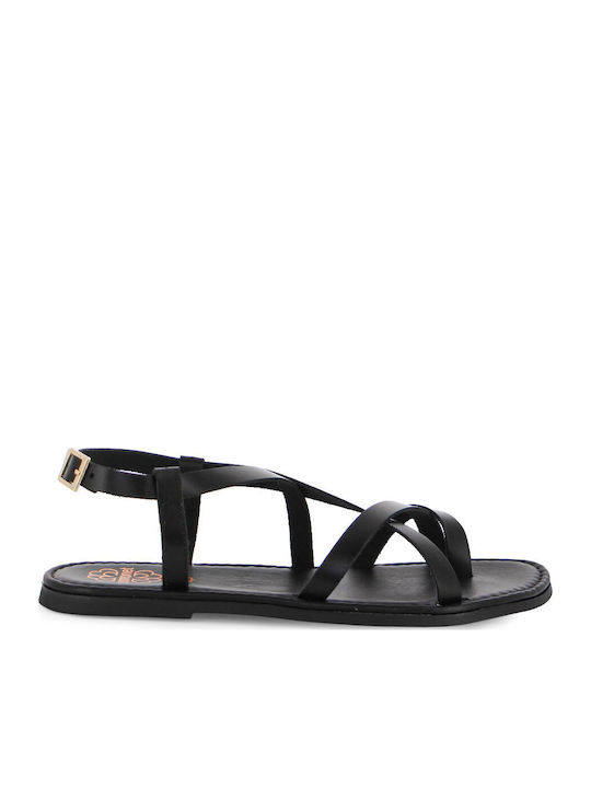 Leather Women's Flat Sandals Black