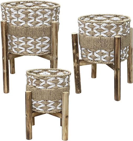 Marhome Plant Pots Rattan Brown with Stand 22x32cm Set of 3