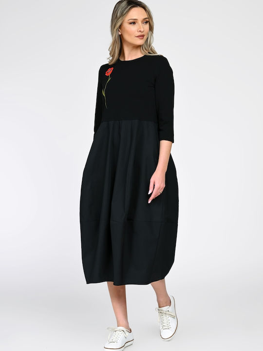 Midi Damenkleid Gestrickt Schwarzes