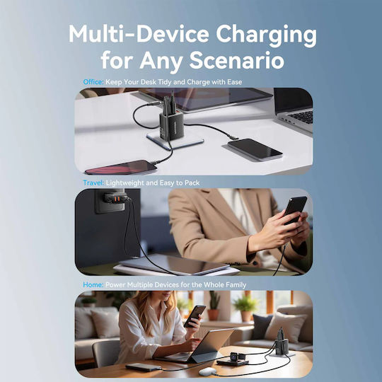 Vention Wireless GaN Charger With 2 USB-A Output Ports And 2 USB-C Output Ports 30W Power Delivery Black