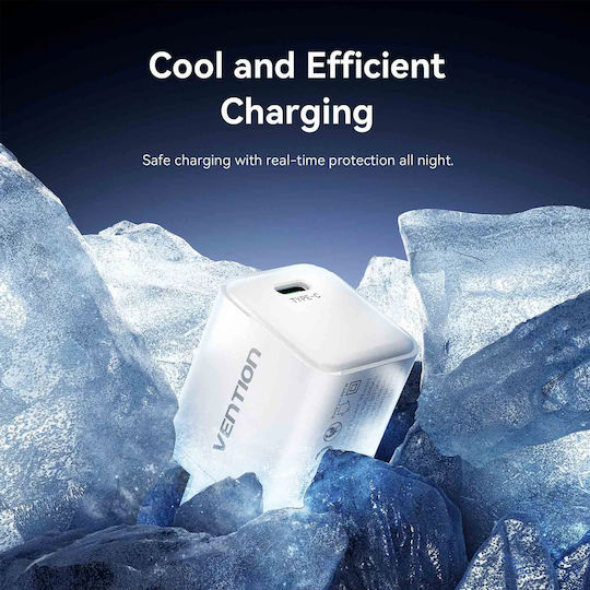 Vention Φορτιστής Χωρίς Καλώδιο GaN με Θύρα USB-C 30W Power Delivery Λευκός (FCIW0-EU)