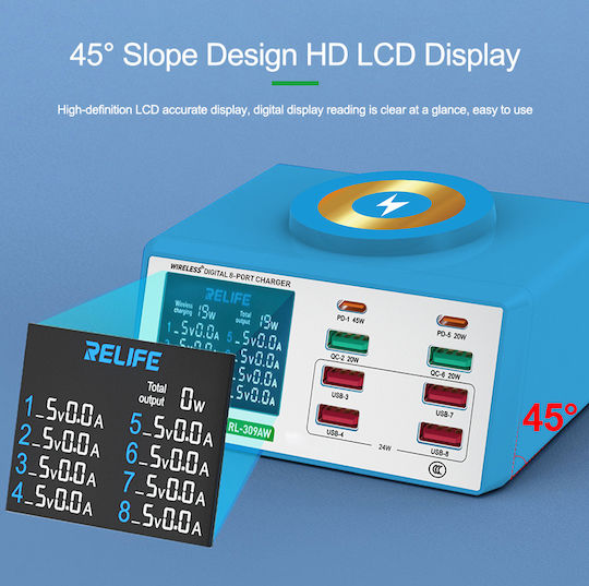 Relife Relife Rl-309aw Drahtloses Digitalanzeige 8-Port Ladegerät