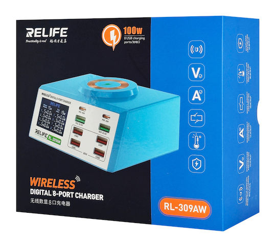 Relife Relife Rl-309aw Drahtloses Digitalanzeige 8-Port Ladegerät