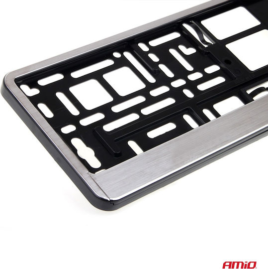 AMiO Car License Plate Frame Metallic 52.5 x 13.5cm Chromium 1pcs