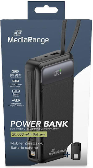 MediaRange Power Bank 20000mAh 22.5W cu Port USB-A și Port USB-C Power Delivery / Quick Charge 3.0 Negru