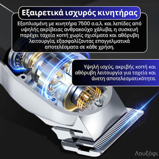 Ufree Επαγγελματικό Σετ Επαναφορτιζόμενης Κουρευτικής Μηχανής Ασημί 176