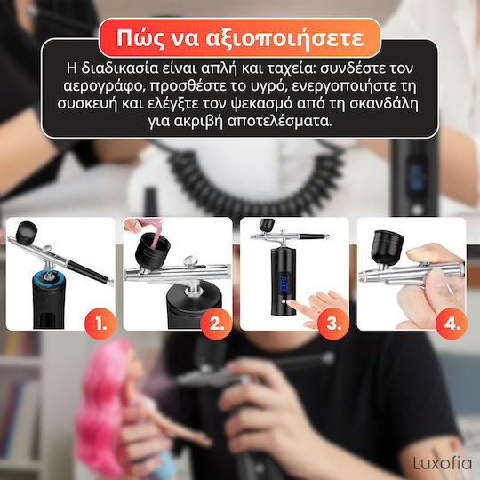 Aerograf Airbrush cu Recipient 40ml și Compresor Duza 0.3mm Presiune 2.6bar cu Baterie Set