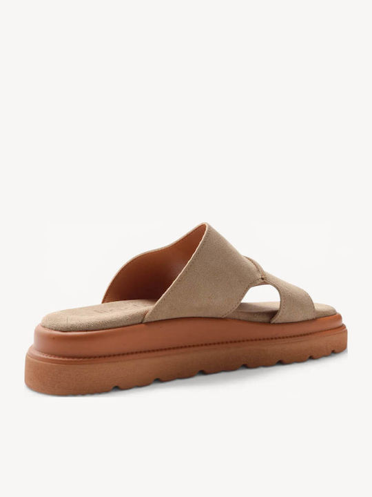Бежови Кожени Flatform Сандали С Широки Каишки