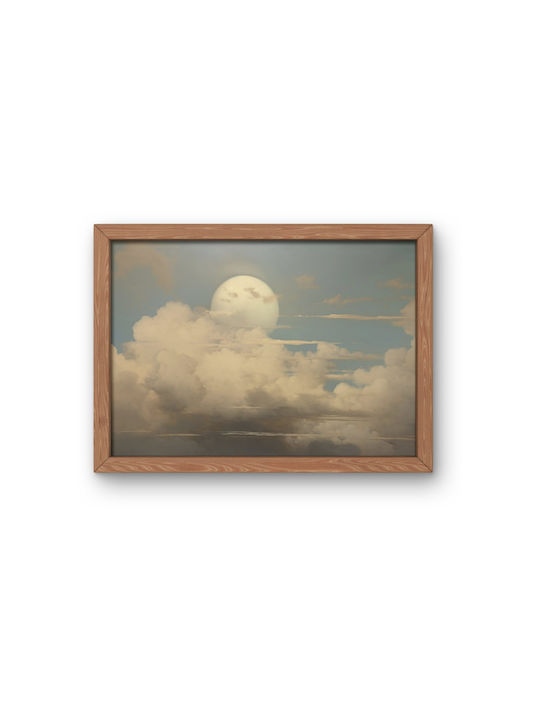 Set Minimalist Posters Frames Unframed Printed On Photographic Paper Nature Motifs Moon Between Clouds Boat On Lake Living Room Bedroom Kitchen 3 X 21 X 30 Cm