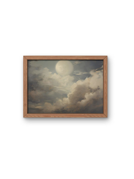 Set Minimalist Posters Frames Unframed Printed On Photographic Paper Nature Motifs Moon Between Clouds Boat On Lake Living Room Bedroom Kitchen 3 X 21 X 30 Cm