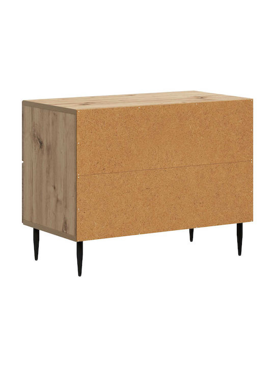 Wooden Bedside Table With Metal Legs Brown 62x34.5x47.5cm