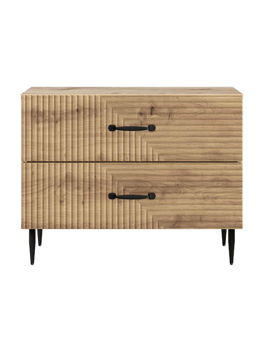 Wooden Bedside Table With Metal Legs Brown 62x34.5x47.5cm