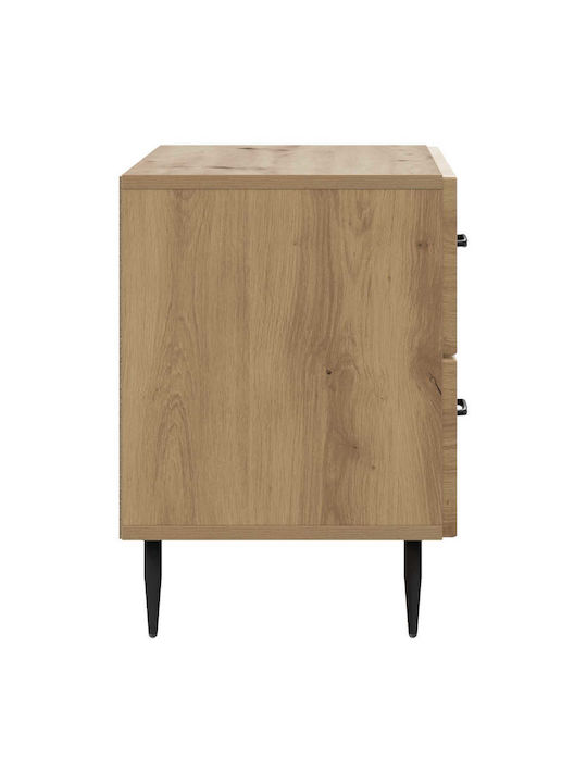 Wooden Bedside Table With Metal Legs Brown 62x34.5x47.5cm