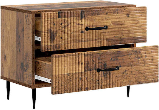 Wooden Bedside Table with Black Metal Legs 62x34.5x47.5cm
