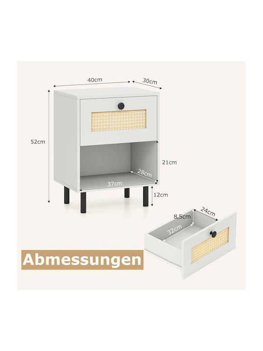 Wooden Bedside Table White 40x30x52cm