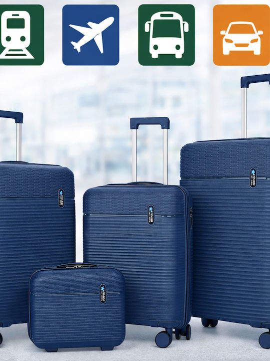 Provitera Hard Travel Suitcases Navy Blue with 4 Wheels Set of 4 Pieces