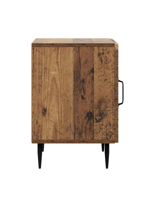 Wooden Bedside Table With Metal Legs Brown 43x34.5x50cm