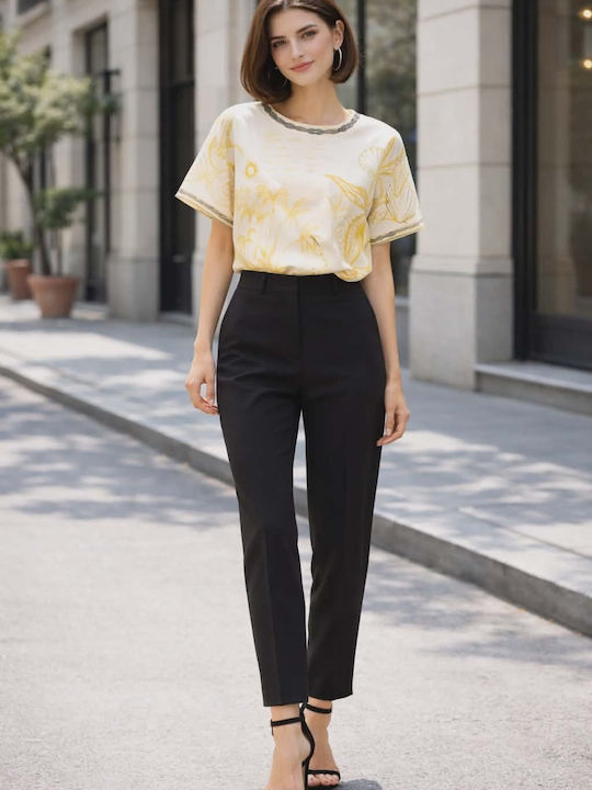 Women's Summer Linen Blouse with V-Neckline Gold