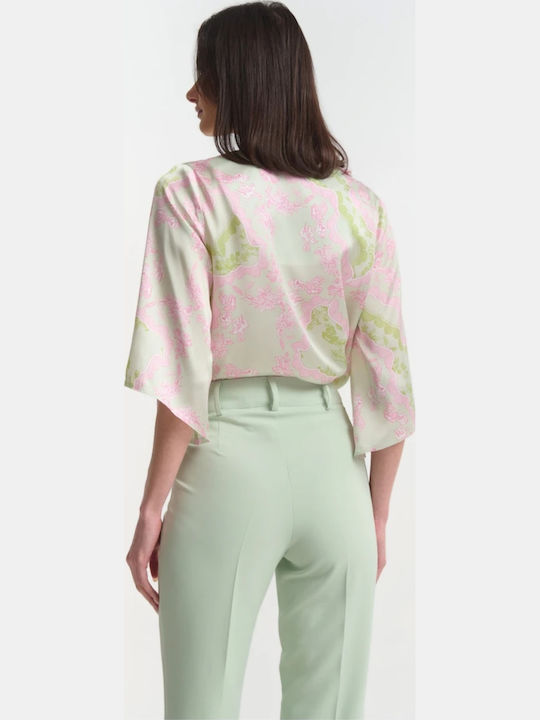 Women's Satin Blouse with 3/4 Sleeve Pink