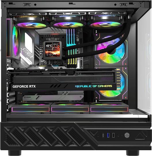 Darkflash DS950 Gaming Mini Tower Κουτί Υπολογιστή με Πλαϊνό Παράθυρο και ARGB Φωτισμό Μαύρο + 6 ανεμιστήρες