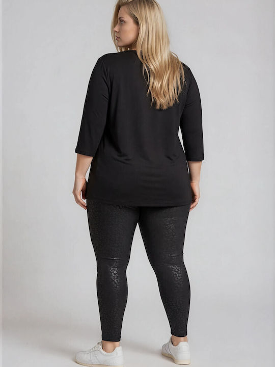 Women's Blouse with 3/4 Sleeve & V Neckline Black