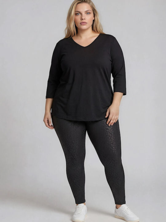 Women's Blouse with 3/4 Sleeve & V Neckline Black