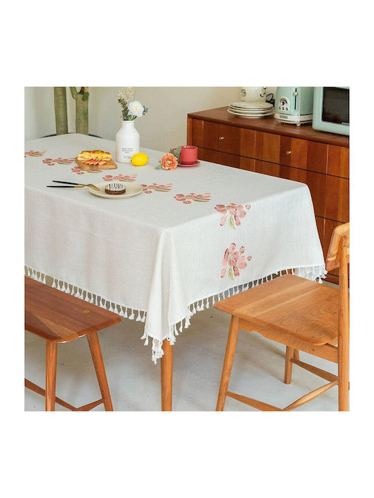 FRIPIA Față De Masă Din In Cu Broderie Roz 140x250cm