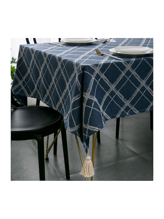 FRIPIA Leinen Tischdecke Blau 140x250cm