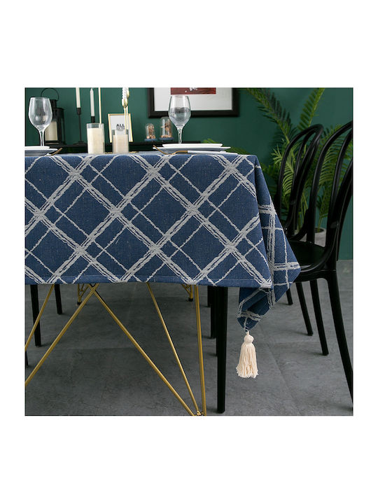 FRIPIA Leinen Tischdecke Blau 140x250cm