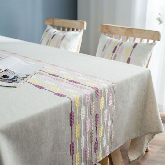 FRIPIA Linen Tablecloth With Multicolour Embroidery 120x180cm FRIPIA Linen Tablecloth With Multicolour Embroidery 120x180cm