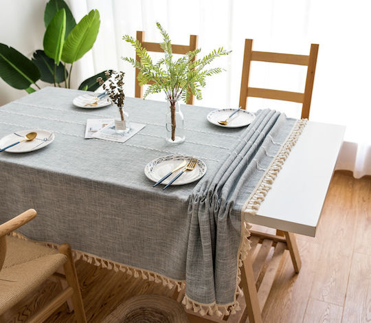 FRIPIA Față De Masă Din In Cu Broderie Gri 140x200cm