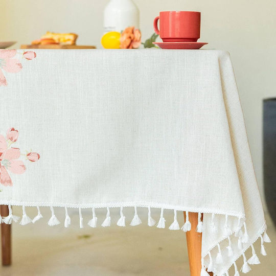 FRIPIA Linen Tablecloth With Pink Embroidery 120x180cm