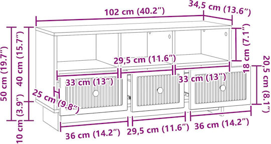 TV Stand Brown L102xW34.5xH50cm