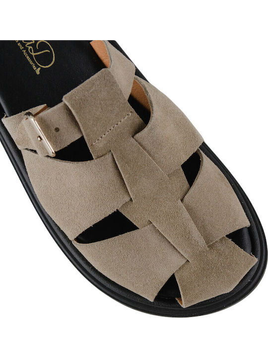 Leather Women's Flat Sandals Flatforms Brown