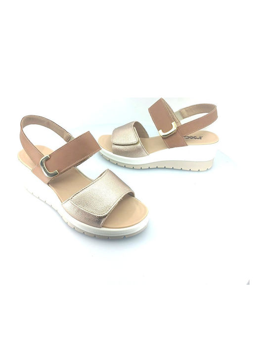 Leather Women's Flat Sandals Tabac Brown