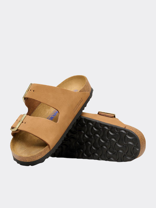 Soft Footbed Leather Women's Flat Sandals Tabac Brown Narrow Fit