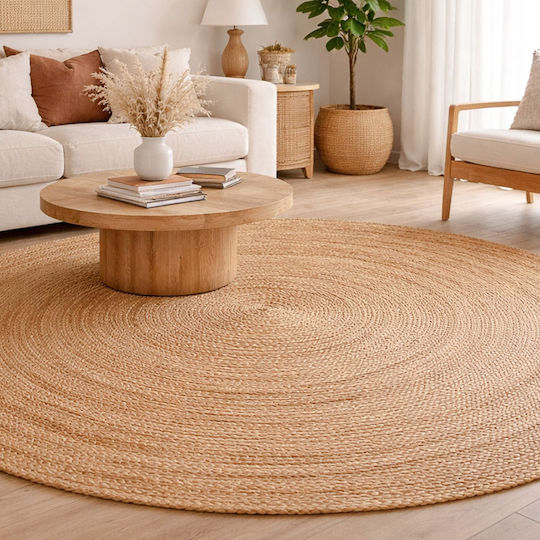 Handmade Round Summer Wicker Beige Rug Φ150cm