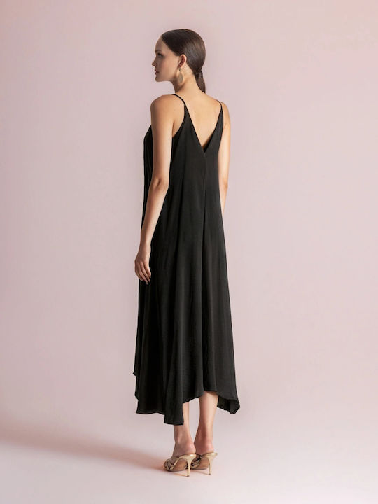 Summer Midi Dress for Wedding Christening Satin Open Back Black
