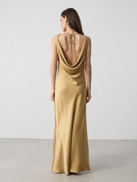 Summer Maxi Dress for Wedding and Christening Satin Gold