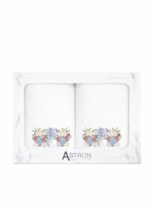 Astron Italy Πετσέτα Προσώπου Evelyn Λευκή 2τμχ Βάρους 500gr/m²