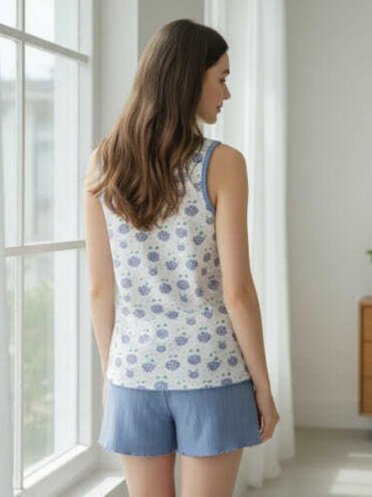 Prive Underwear Sommerliches Damen-Schlafanzug-Set Baumwollblau
